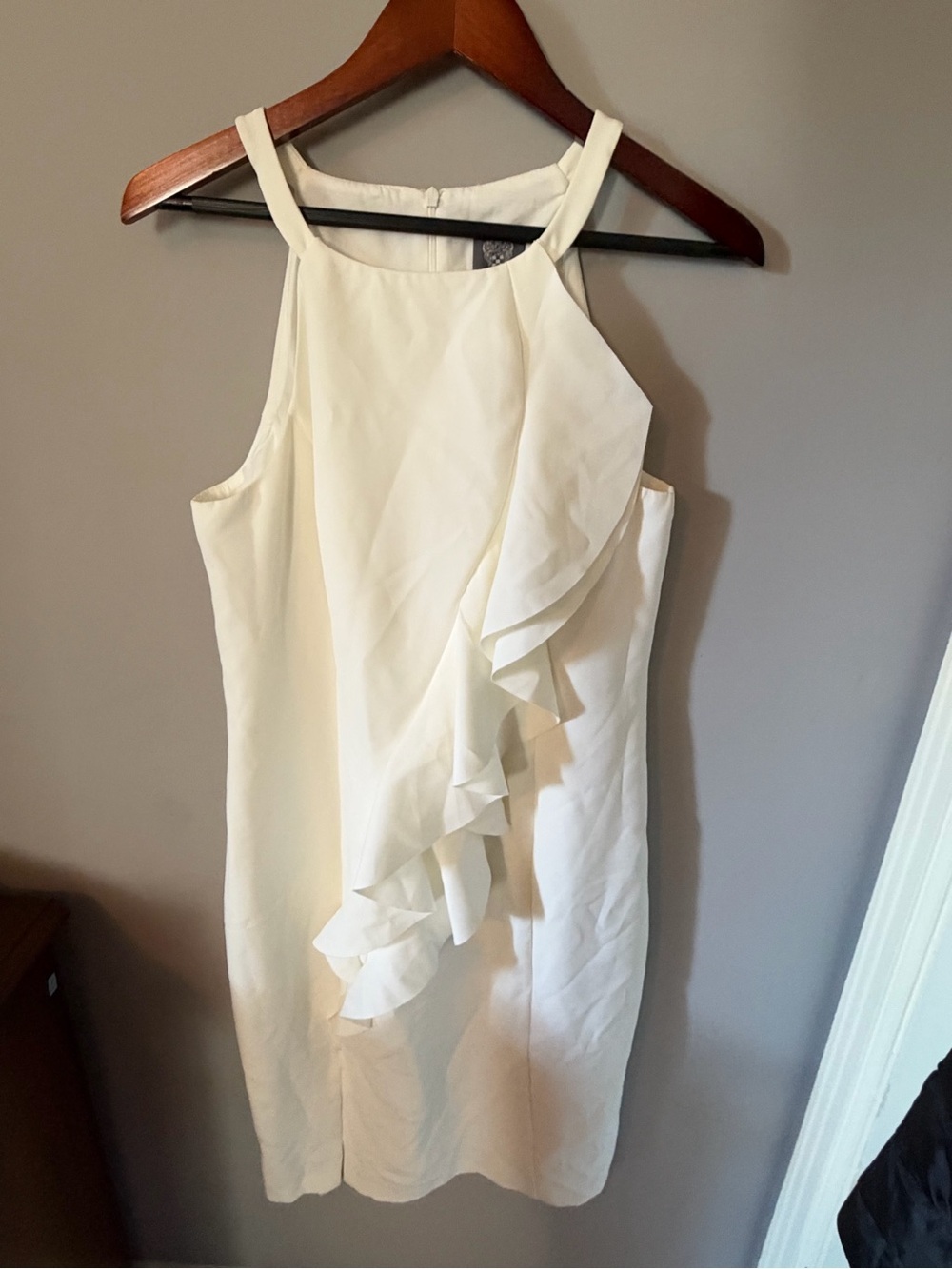 Vince Camuto Ivory Ruffle-Front Mini Dress